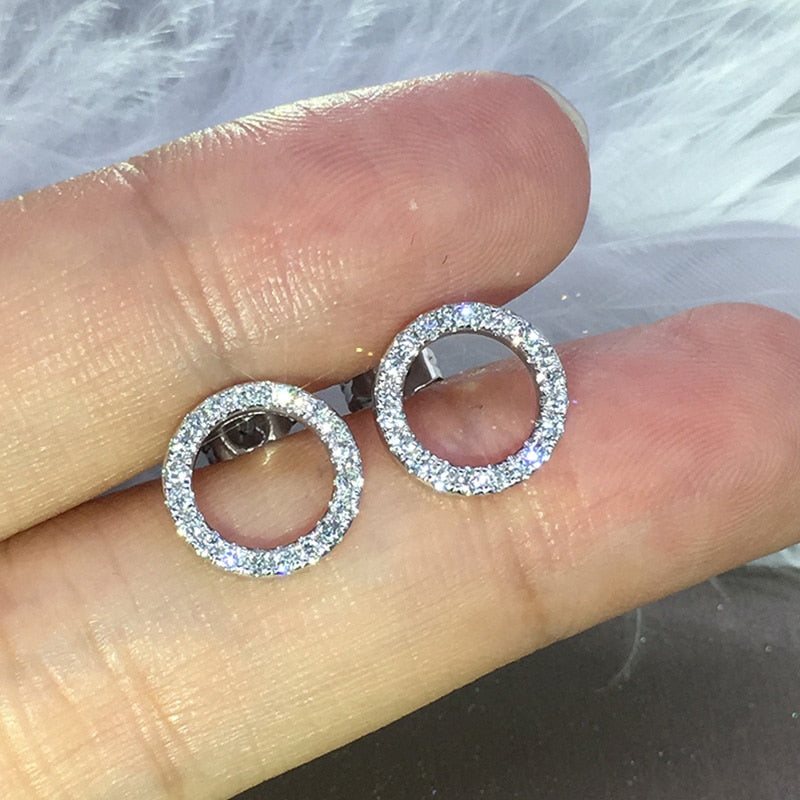 Fashion Versatile Crystal Dazzling Circle Stud Earrings