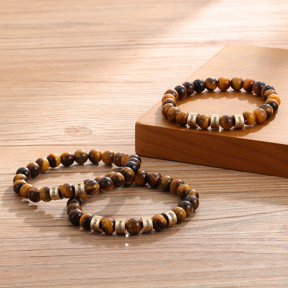 Personalized Name Stone Bead Engraving Bracelet