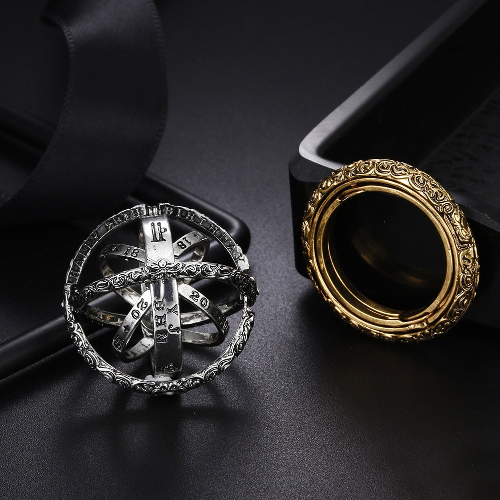 Gold Astronomical Creative Complex Rotating Cosmic letter Finger ring