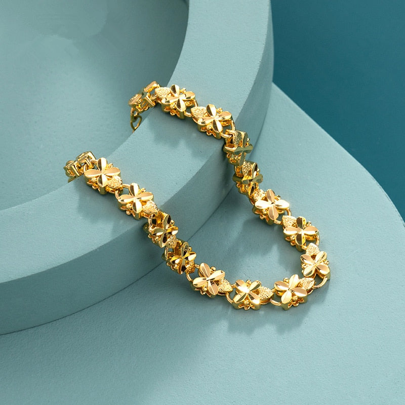 Fashion Gold 6mm Four-leaf clover gold bracelet