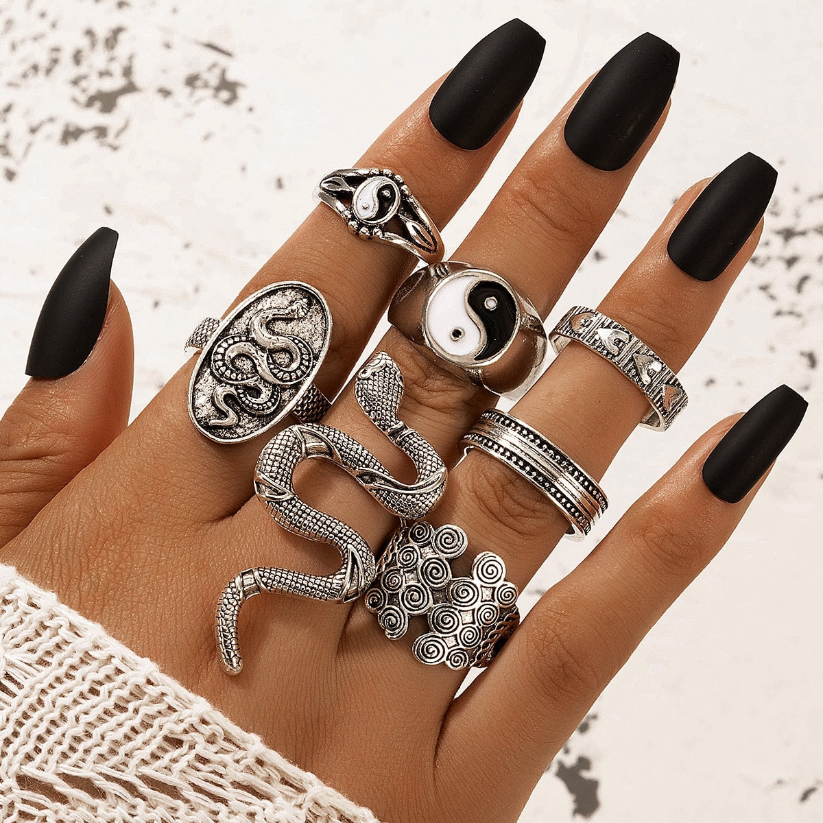 14 Pcs/Set Neo-Gothic Mixed Feather Elephant Star Moon Sun Ring