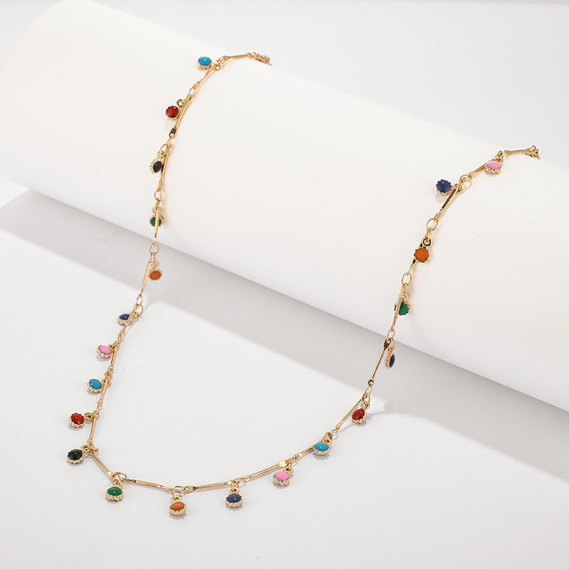 Tocona Bohemian Colorful Tassel Clavicle Chain Beaded Necklace