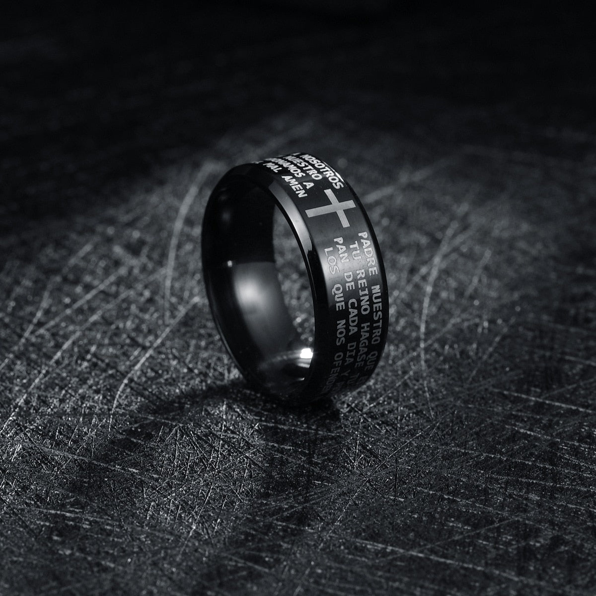 Stainless Steel Black Color Jesus Cross Ring Letter Bible Verse Ring - Jeglowstore
