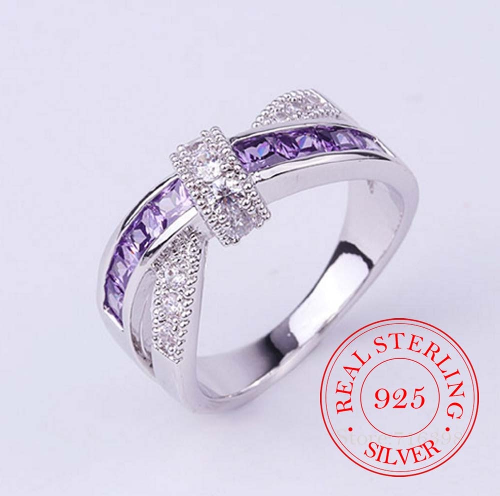 100% 925 Sterling Silver Jewelry Vintage Purple Crystal Couple's Wedding Silver Rings for Women Men Fashion Anel De Prata Bijoux
