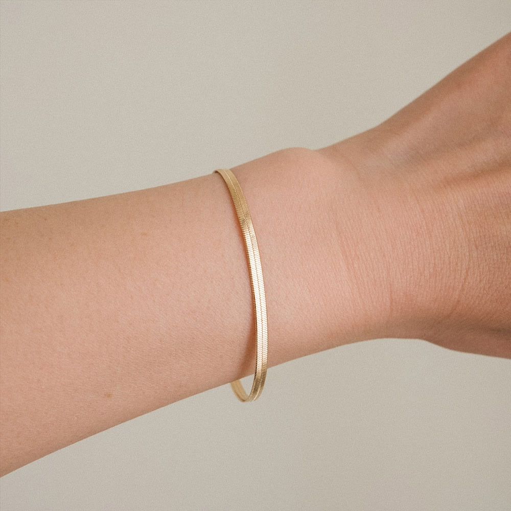 Gold Color Width 3/4/5MM Stainless Steel Chain Bracelet