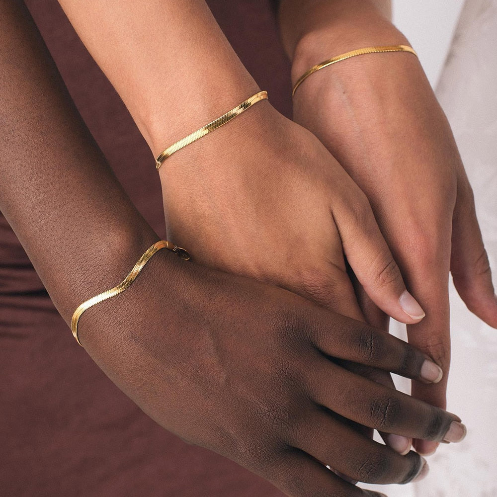 Gold Color Width 3/4/5MM Stainless Steel Chain Bracelet