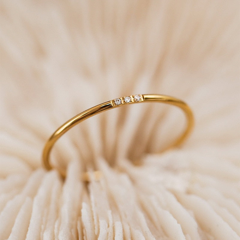 1mm stainless steel Cubic Zirconia Thin Finger Ring