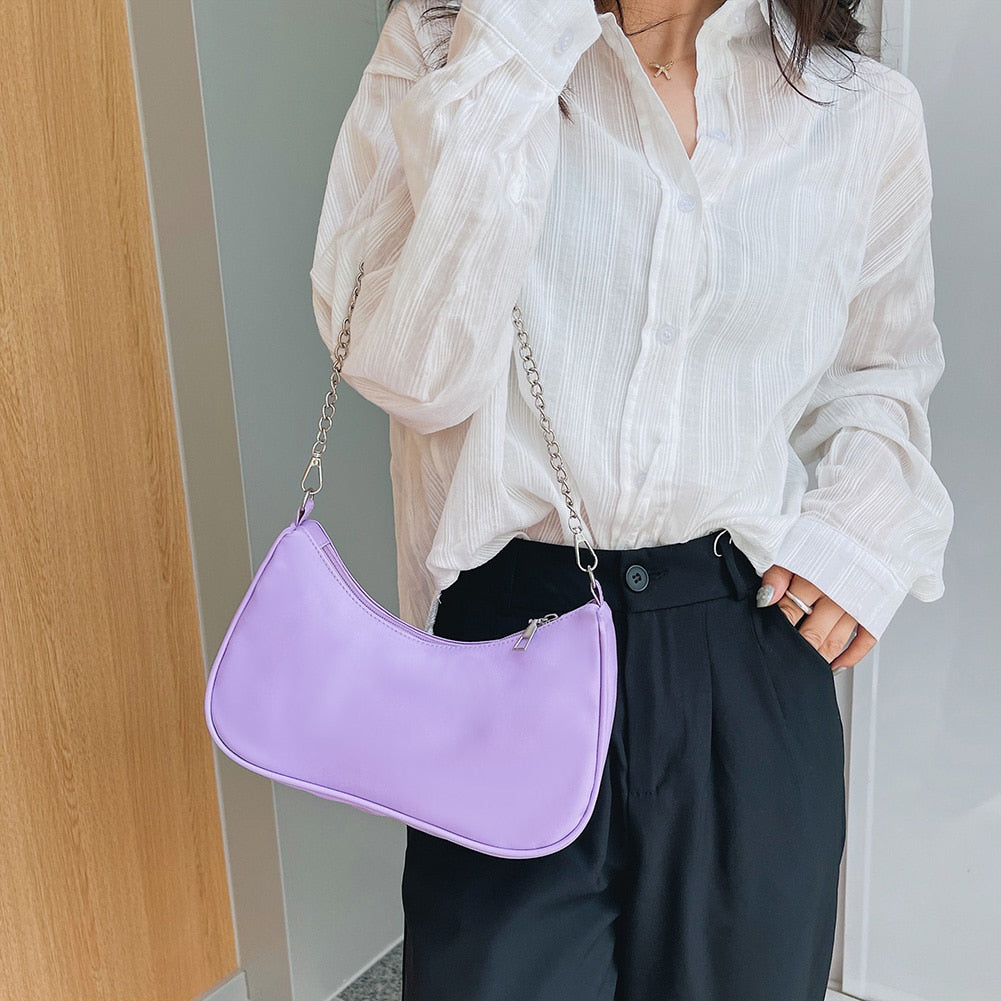 PU Leather Solid Color Chain Shopper Shoulder Bags