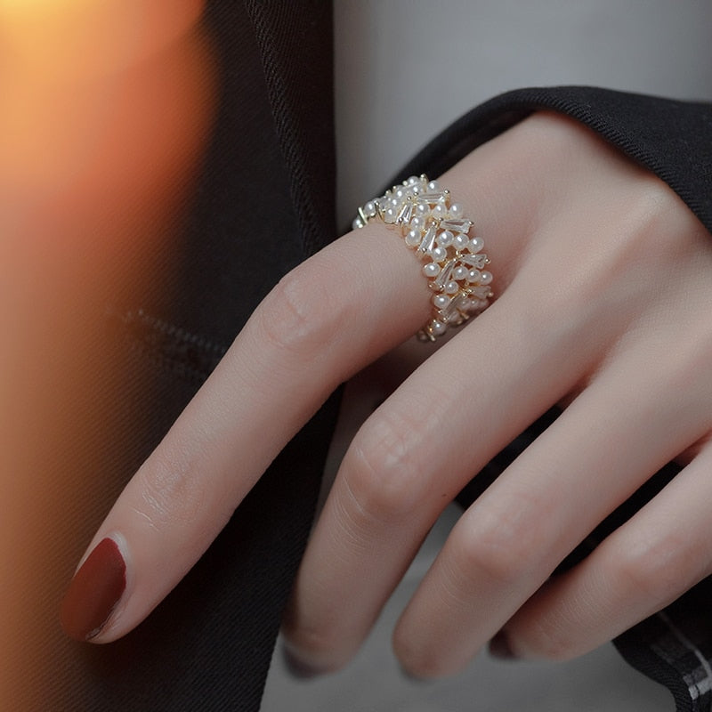 High Quality Pearl Zircon Gold Color Adjustable Rings