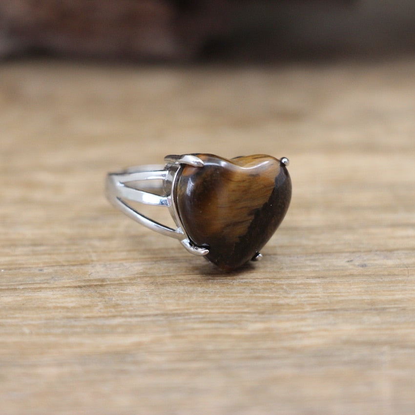 Heart Gems Stone Quartz Adjustable Ring