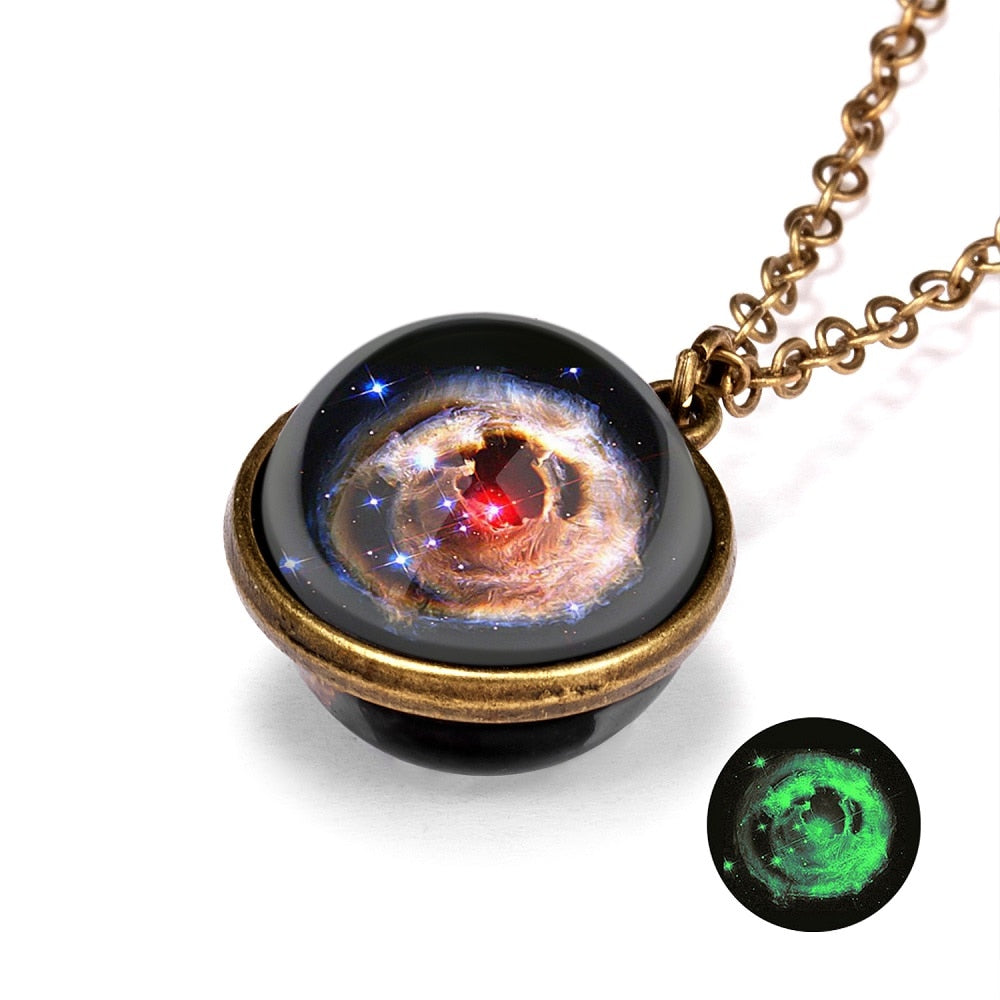 1PC Vintage Colorful Galaxy Universe Round Pendant Necklace