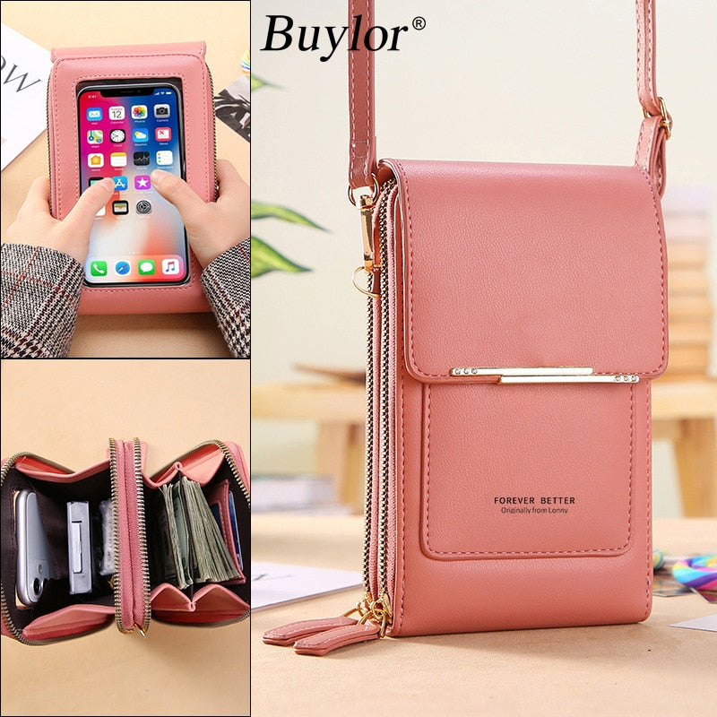 Buylor Soft Leather Women's Bag Wallets Touch Screen Cell Phone Purse Bags of Women Strap Handbag Female Crossbody Shoulder Bag