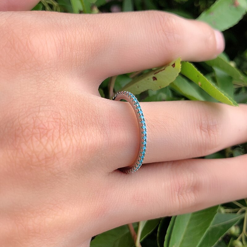 Kinel Tibetan Silver Classic Exquisite Circle Turquoise Charm Stackable Finger Ring