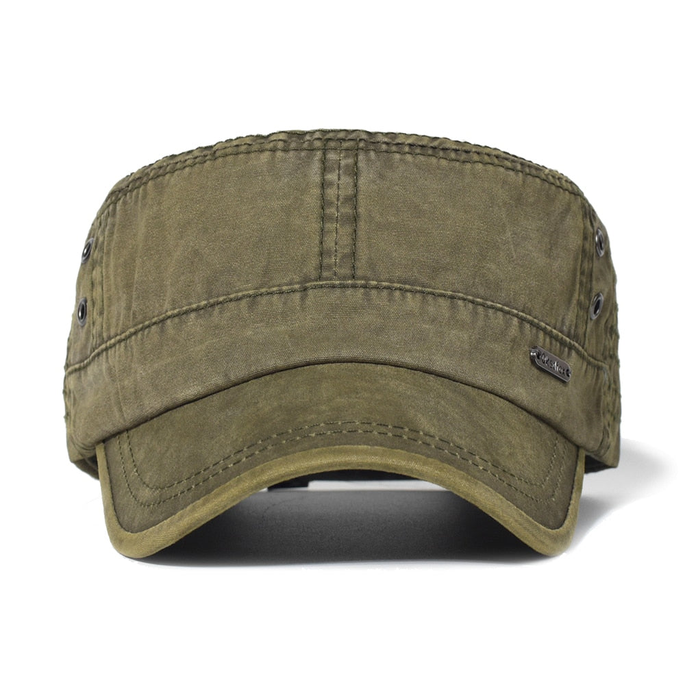 Washed Cotton Military Caps Men Cadet Army Cap Unique Design Vintage Flat Top Hat