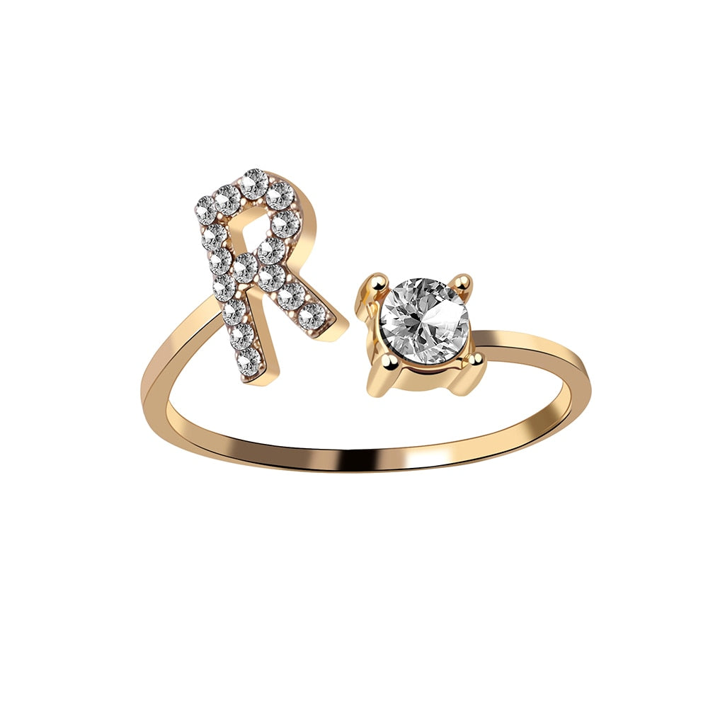 Fashion 26 Initial Letter Silver Color Ring
