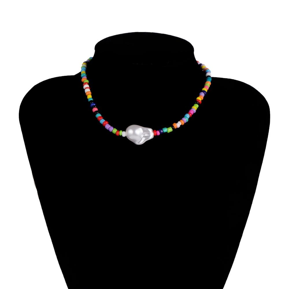 SHIXIN Separable 2 Layered White/Black Beads Necklaces