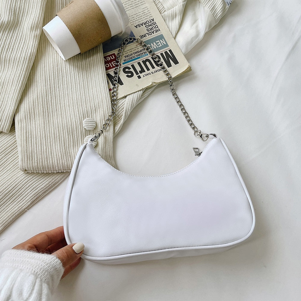 PU Leather Solid Color Chain Shopper Shoulder Bags