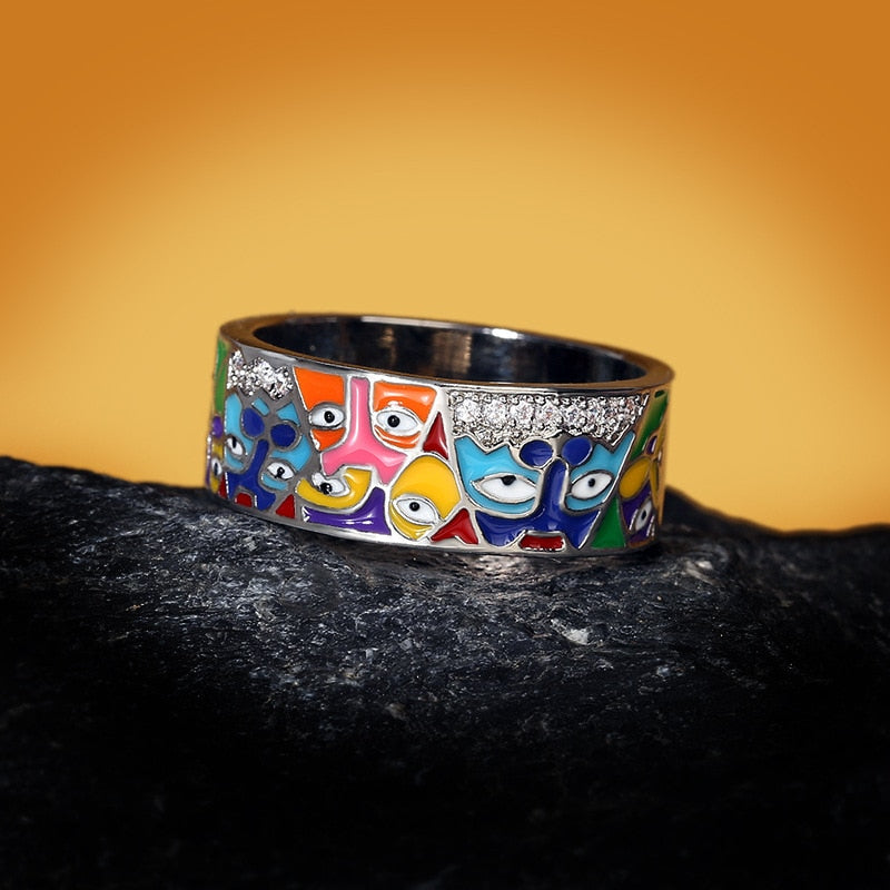 White CZ Handmade Enamel Lovely Ring
