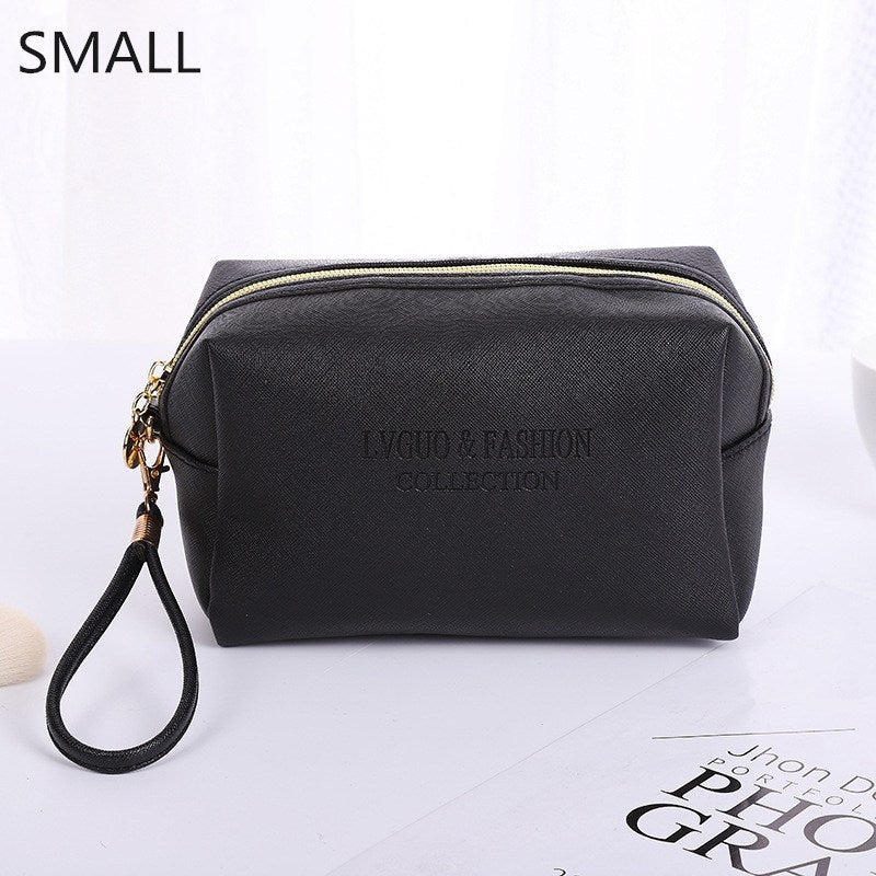 PURDORED 1 Pc Large Cosmetic Bag PU Leather Waterproof