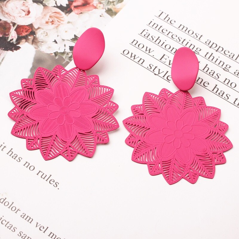 Big Black Flower Hanging Earrings For Women Exaggerated Rock Personality