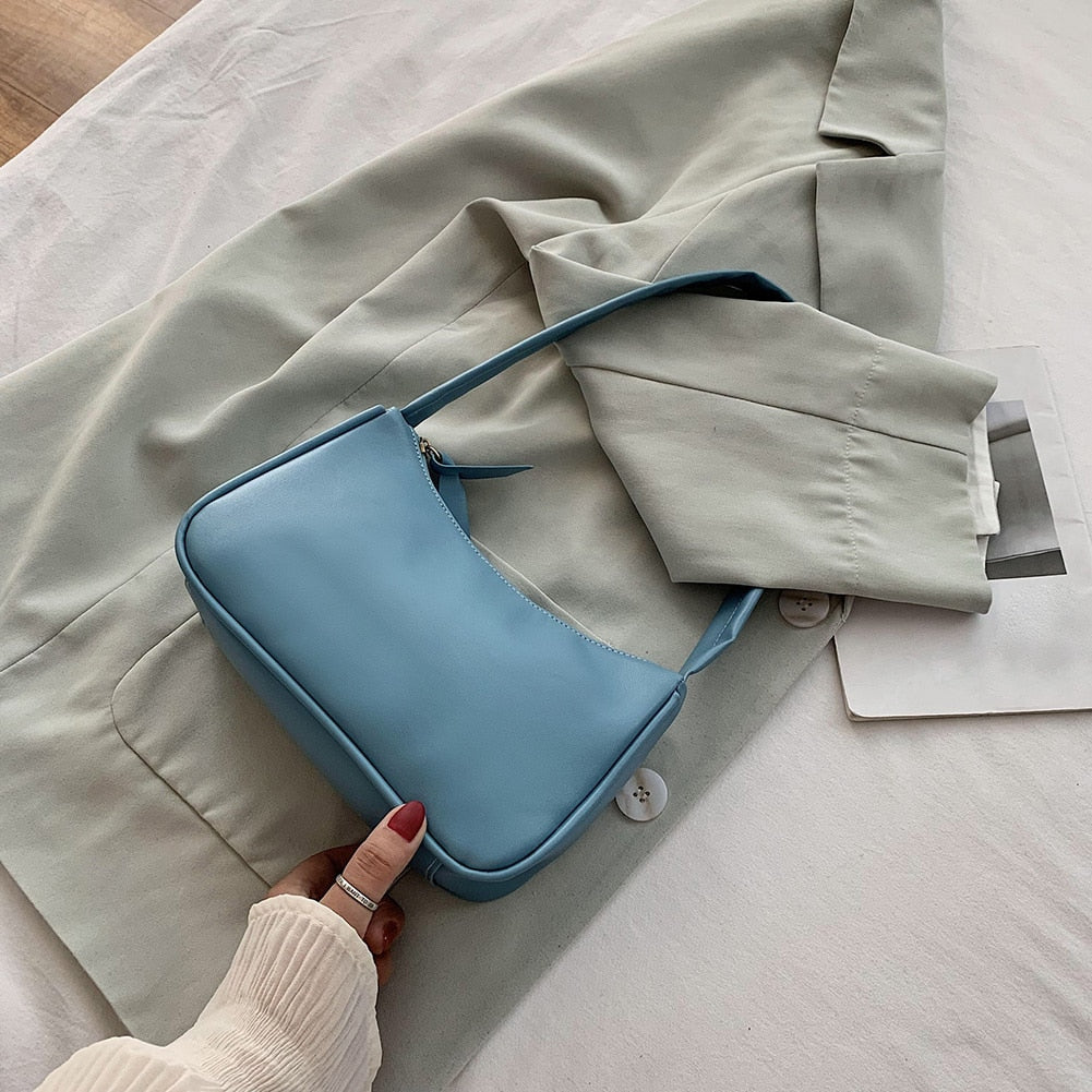 Women's Bag PU Leather 2021 New Solid Color Armpit Underarm Shoulder Bags for Women Casual Ladies Chain Shopper Handbags Purse