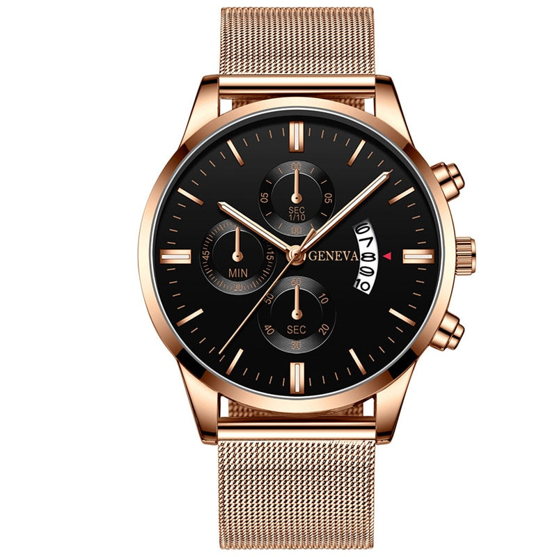 Men's Stainless Steel Mesh Belt Analog Quartz Watch