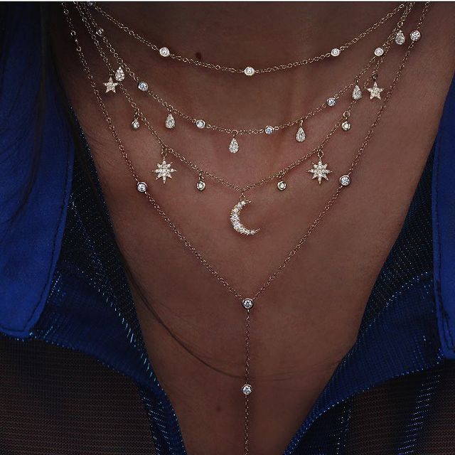 New Fashion Gold Crystal Stars Pendant Necklace