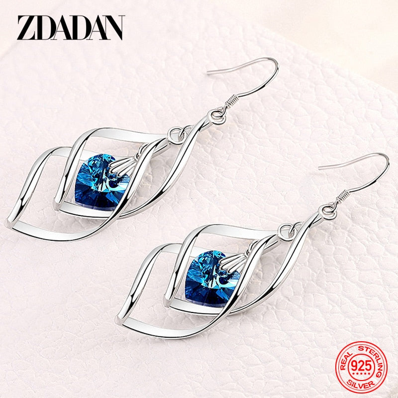 925 Sterling Silver Crystal Long Dangle Earrings