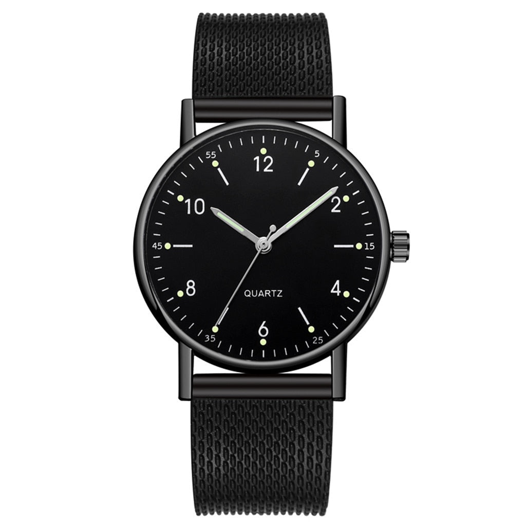 Fashion Women Silver Heart Dial Silicone Mesh Belt Wristwatch
