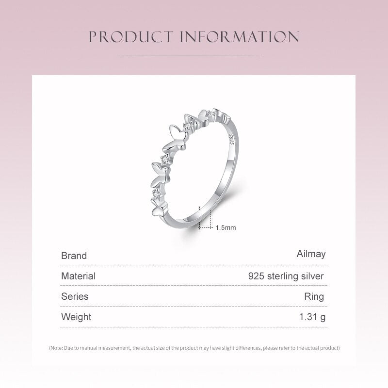 Ailmay 925 Sterling Silver Clear Zircon Butterfly Finger Ring