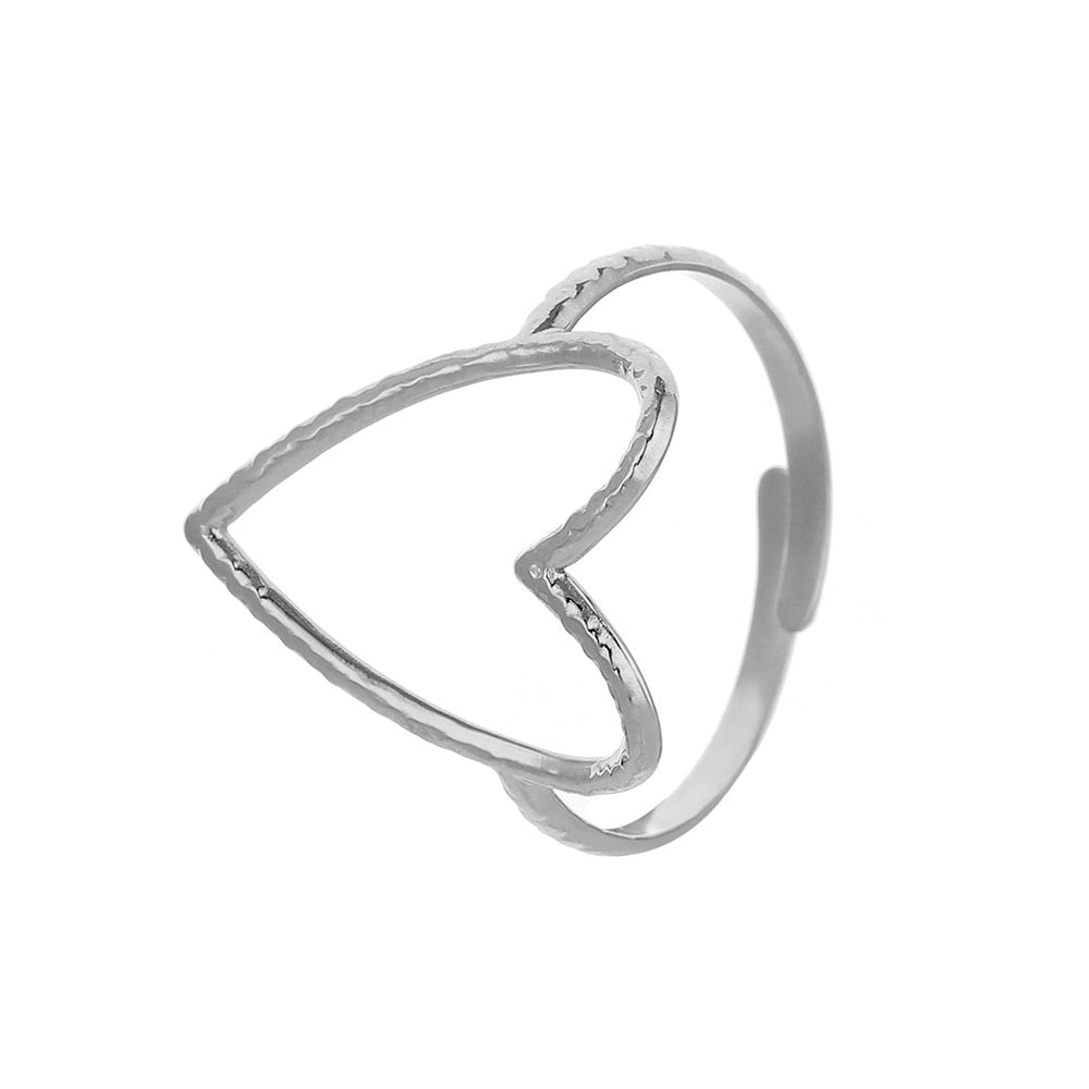DIEYURO 316L Stainless Steel 2 Colours Love Heart Hollow Ring