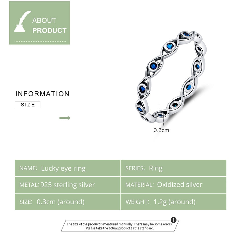 WOSTU 925 Sterling Silver Zircon Simple Lucky Eye Finger Ring