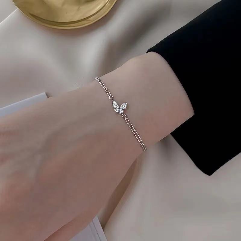 Sweet Shining Zircon Butterfly Bracelet For Women Anti-allergic