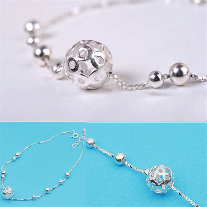 Pure Silver Hollow Bead Chain Bracelet - Jeglowstore
