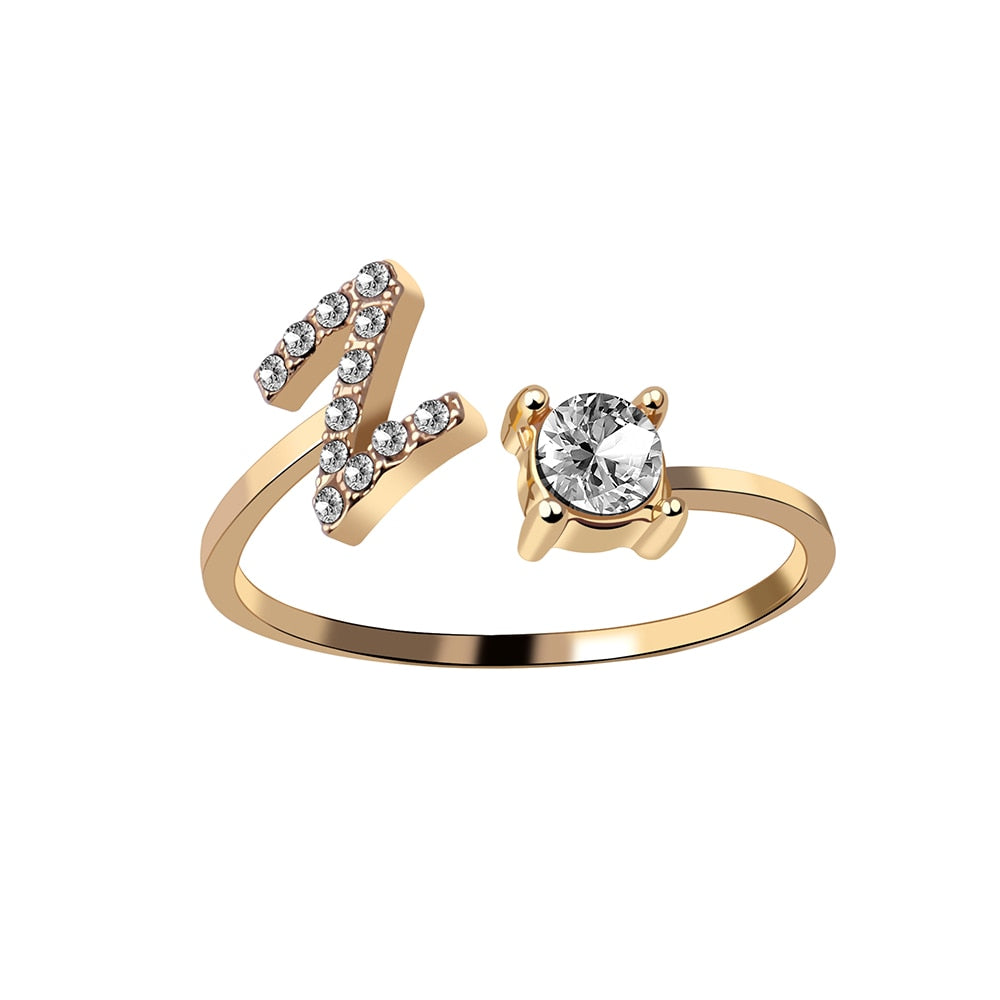 Fashion 26 Initial Letter Silver Color Ring