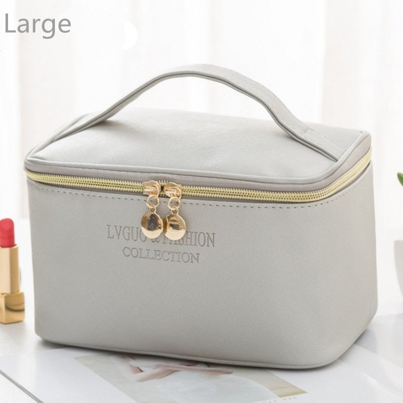 PURDORED 1 Pc Large Cosmetic Bag PU Leather Waterproof