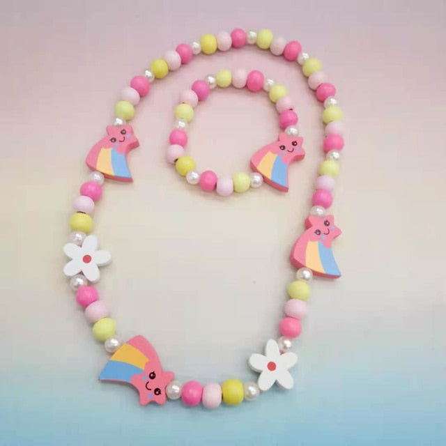 2pcs/Set Fashion Natural Wood Beads Necklace Bracelet