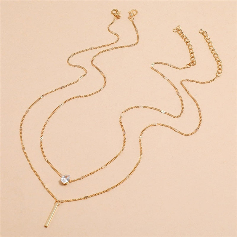 Simple Crystal Geometric Gold Pendant Necklace