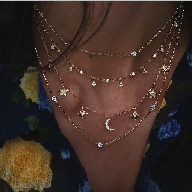 New Fashion Gold Crystal Stars Pendant Necklace
