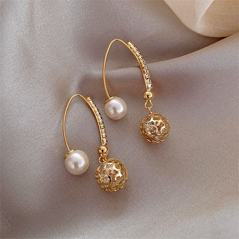 Trendy Moon Dangle Pearl Cherry Cat Rhinestone Earring