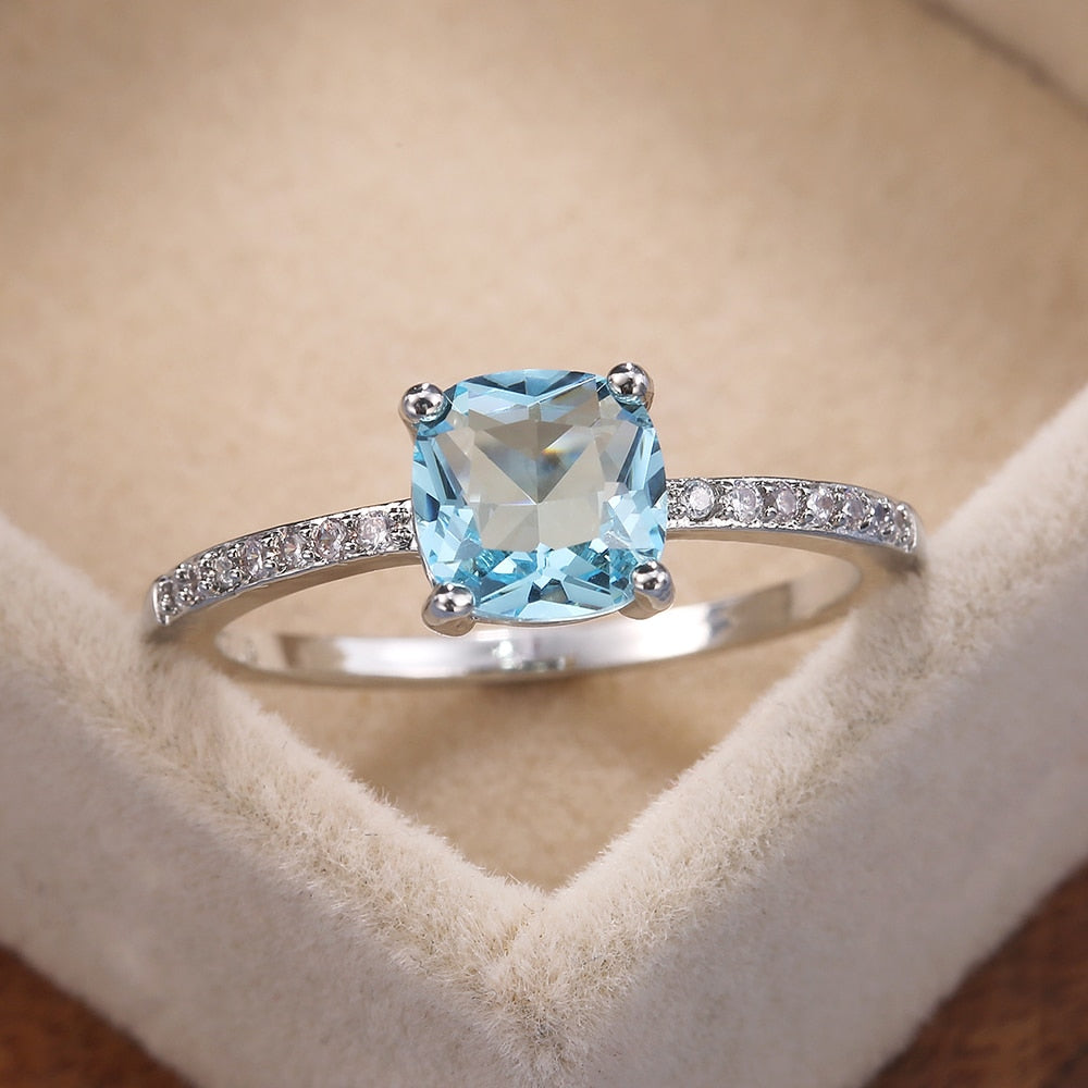 Huitan Square Blue Series Stone Women Rings