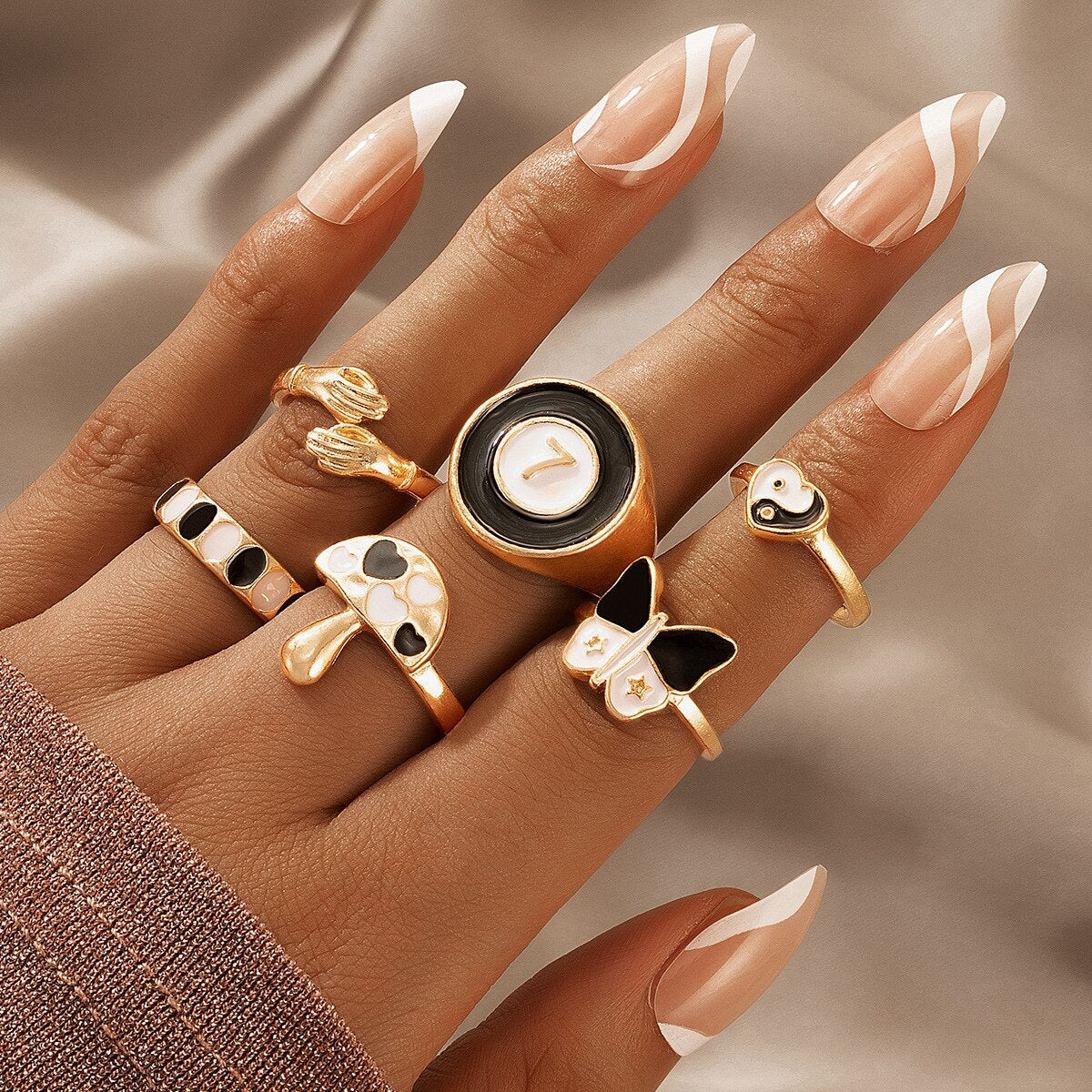 14 Stks/Set Neo-Gotiese Gemengde Veer Olifant Ster Maan Son Ring