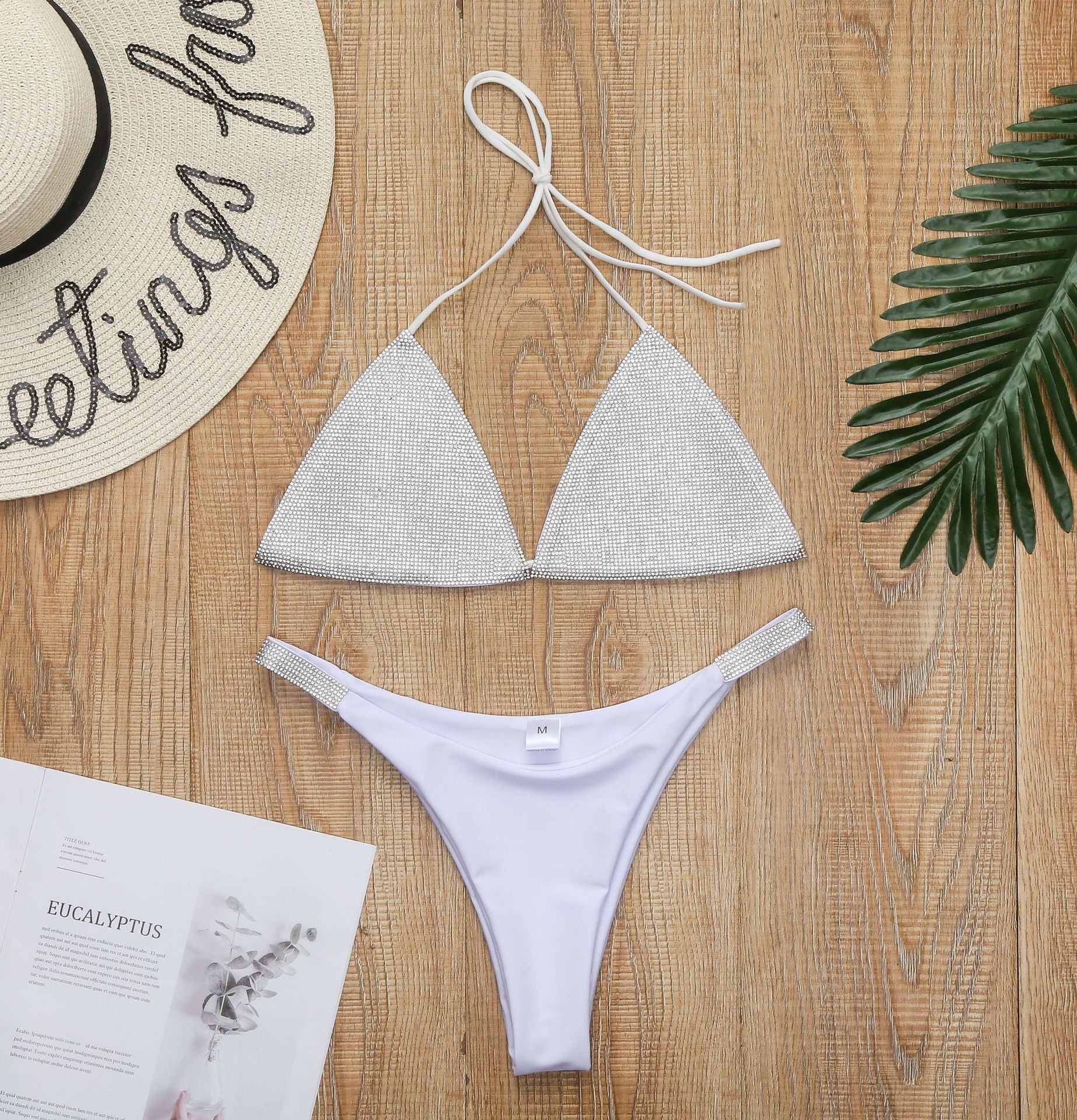 Luxury Bling Rhinestone Sliver Crystal Diamond Push Up Bikini Swimsuit