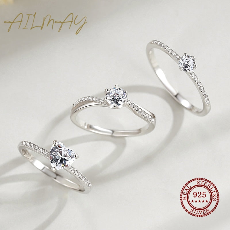 Ailmay 925 Sterling Silver Dazzling Sparkling Zircon Finger Ring