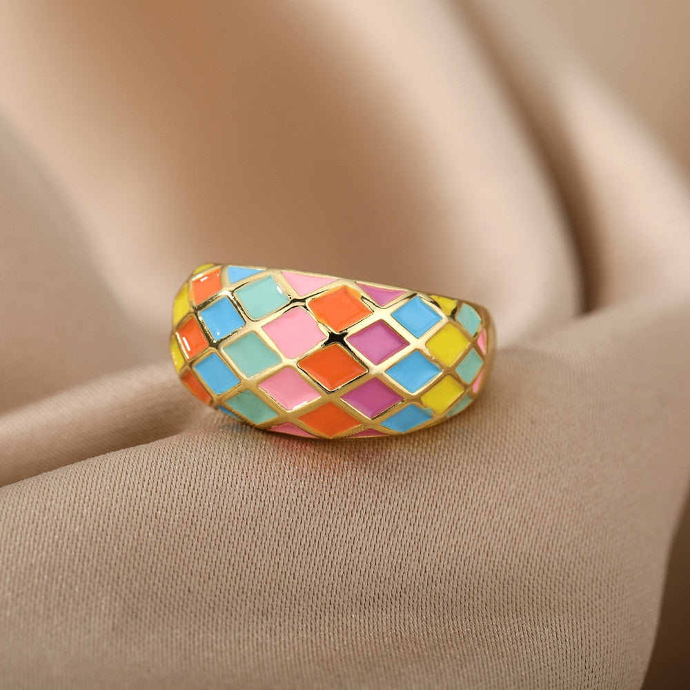 Colorful Enamel Adjustable Open Stainless Steel Ring - Jeglowstore