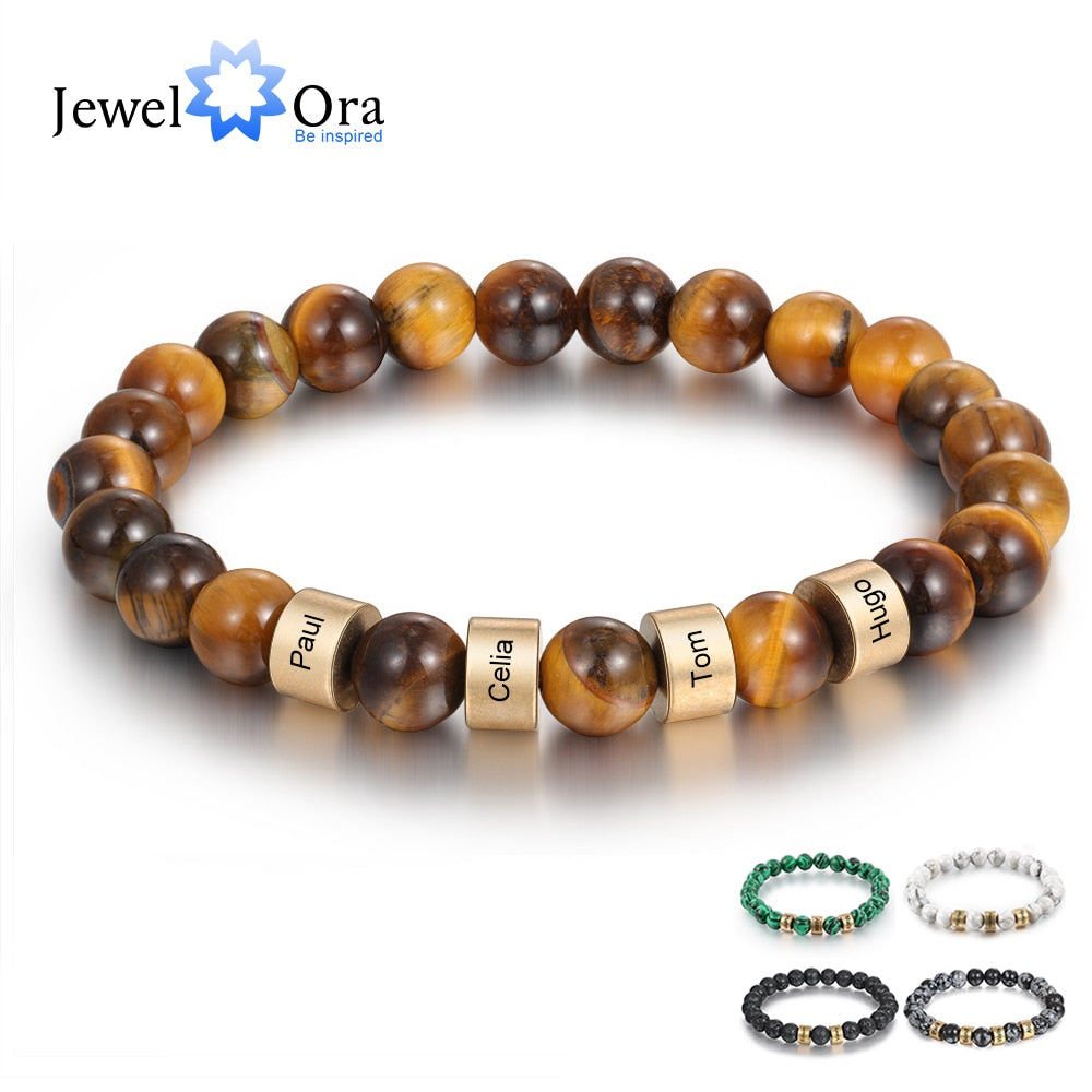 Personalized Name Stone Bead Engraving Bracelet