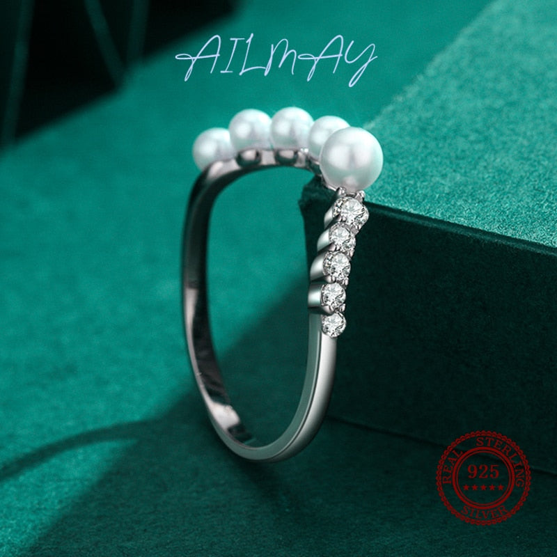 Ailmay 925 Sterling Silver Fine Elegant Water Drop Shell Pearl Ring