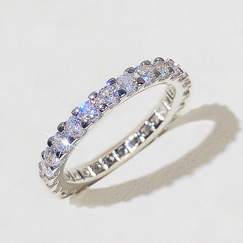 Huitan Fashion Contracted Women's Ring Thin Full Paved Round CZ Versatile Girls Accessories Daily Wear Party Statement Jewelry