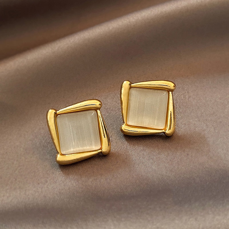 Elegant and Exquisite Opal Petal Circle Stud Earrings