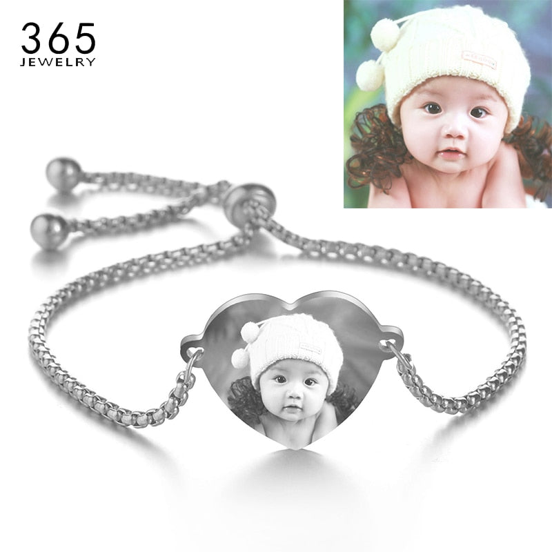 Personalized Stainless Steel Engrave Photo Name Bracelet